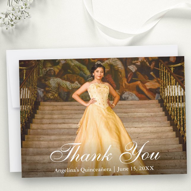 Elegant Script Quinceañera Photo Tack Kort (Customize to add text to back of card.)