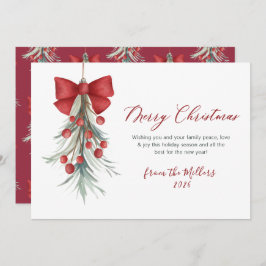 Elegant Script Red Berries Greenery jul Julkort