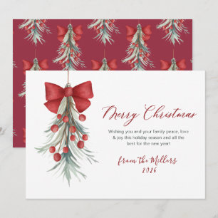 Elegant Script Red Berries Greenery jul Julkort