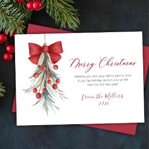 Elegant Script Red Berries Greenery jul Julkort