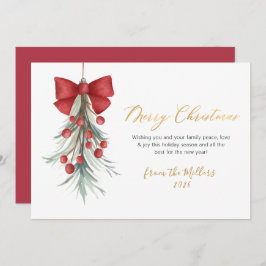 Elegant Script Red Berries Greenery jul Julkort