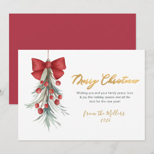 Elegant Script Red Berries Greenery jul Julkort