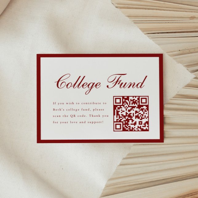 Elegant Script Red College Fund QR Code Graduation Tilläggskort (Skapare uppladdad)
