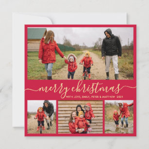 Elegant Script Red Guld Photo Collage jul Julkort