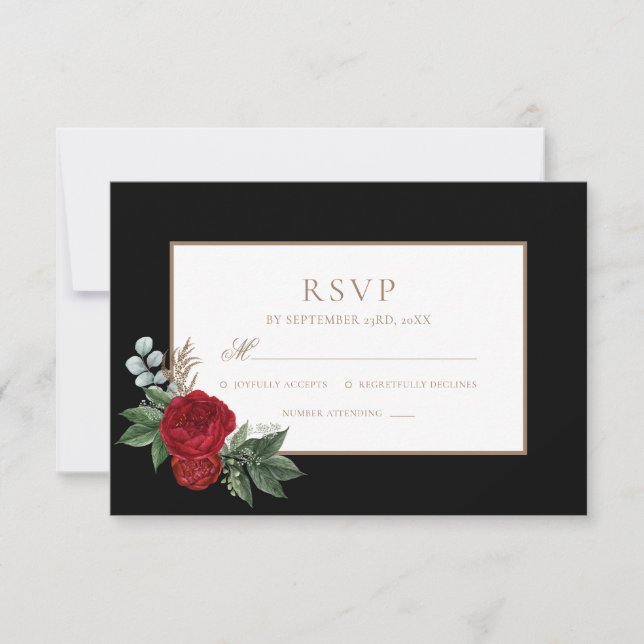 Elegant Script Red Peonies Black & Guld OSA (Framsida)