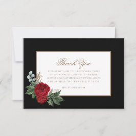 Elegant Script Red Peonies Black & Guld Tack Kort