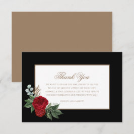 Elegant Script Red Peonies Black & Guld Tack Kort