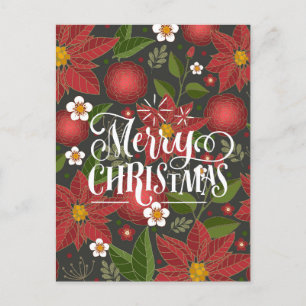 Elegant Script Red Poinsettia Blommigt Chic Busine Helg Vykort