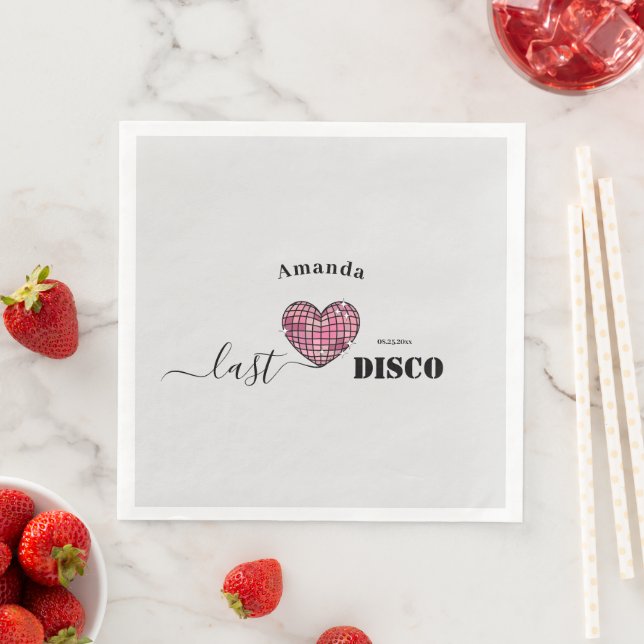 Elegant Script Retro Disco Rosa Heart Bröllop Pappersservett (Insitu)