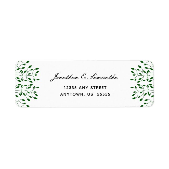 Elegant  Script-Returadress för Emerald Grönt Vine Returadress Etikett (Framsidan)