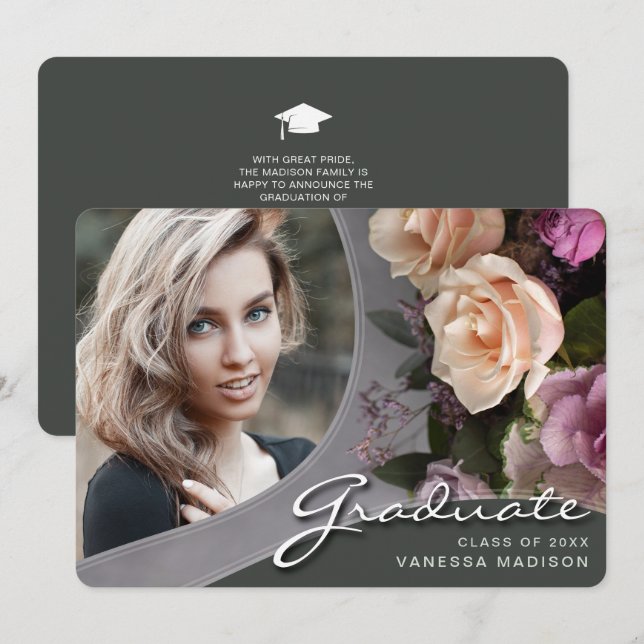 Elegant Script Ro Flowers | Modern fotograf och Meddelande (Fram/baksida)