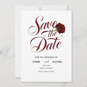 Elegant Script Röd ros Bröllop Spara Datumet