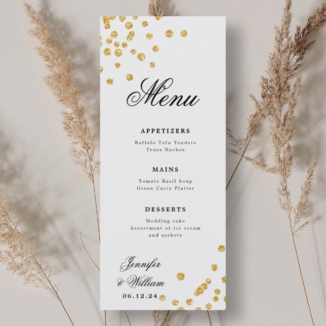 Elegant Script Romantic Bröllop Confetti Guld Meny (Elegant Script Romantic Wedding Confetti Gold Menu)