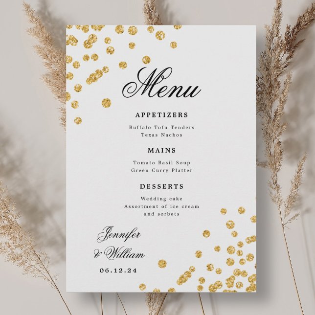 Elegant Script Romantic Bröllop Confetti Guld Meny (Elegant Script Romantic Wedding Confetti Gold Menu)