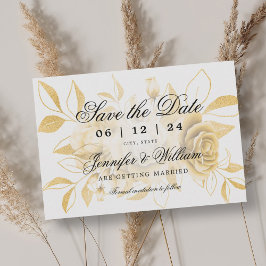 Elegant Script Romantic Bröllop Guld Blommigt Spara Datumet