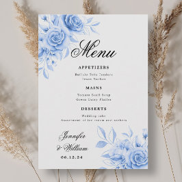 Elegant Script Romantic Bröllop Navy Blommigt Meny