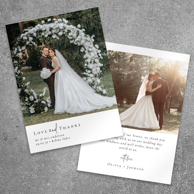 Elegant Script Romantic Photo Bröllop Tack Kort (Skapare uppladdad)