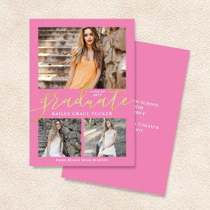 Elegant Script Rosa 3-Photo Collage Studenten Meddelande