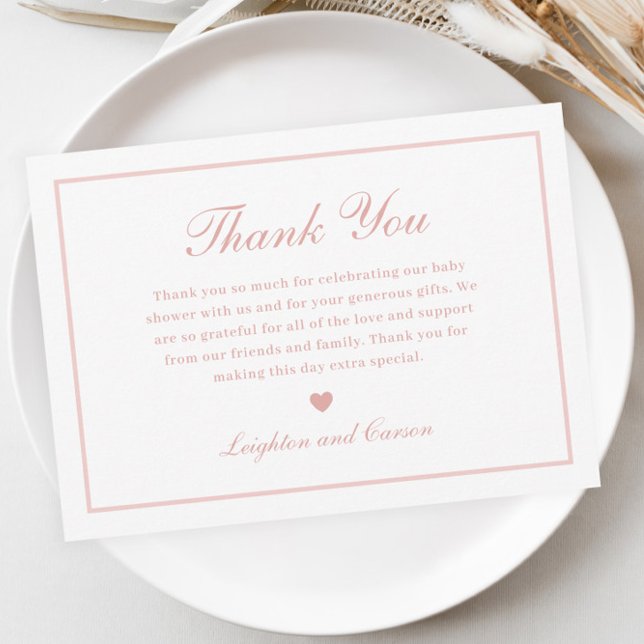 Elegant Script Rosa Baby Shower Tack Kort (Elegant Script Pink Baby Shower Thank You Card.)