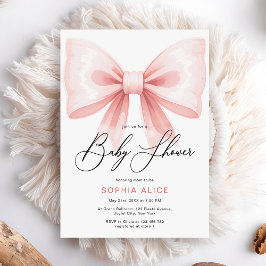 Elegant Script Rosa Coquette Bow Baby Shower Inbjudningar
