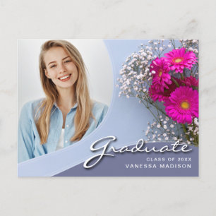 Elegant Script Rosa Flowers Modern Photo Grad Vykort