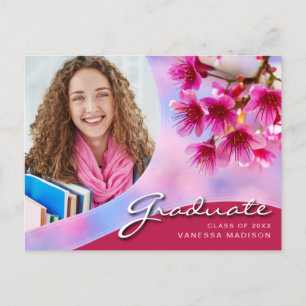 Elegant Script Rosa Flowers Modern Photo Grad Vykort