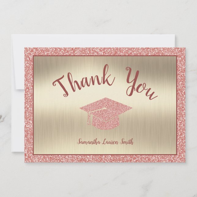 Elegant Script Rosa Glitter Guld Studenten Tack Kort (Framsida)