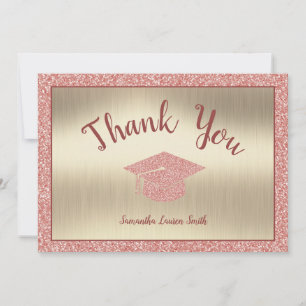 Elegant Script Rosa Glitter Guld Studenten Tack Kort