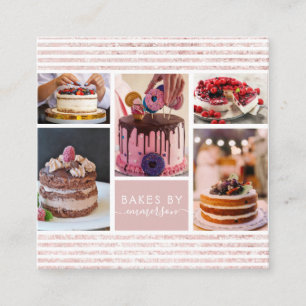 Elegant Script Rosa Glitter Photo Collage Bakery Fyrkantigt Visitkort
