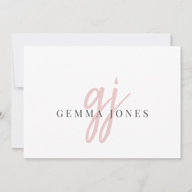 Elegant Script Rosa Monogram Initialer Namn Anteckningskort (Framsida)