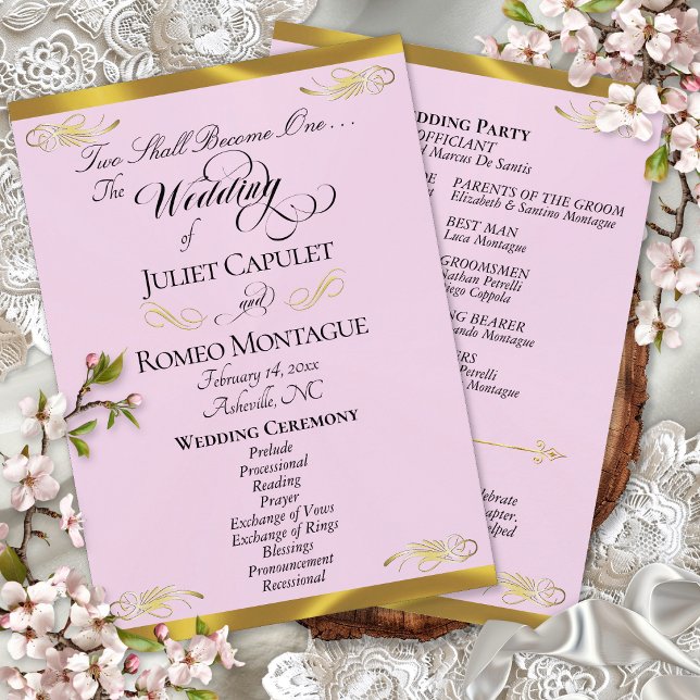 Elegant Script - Rosa Pärl/Guld Bröllop Program (Skapare uppladdad)