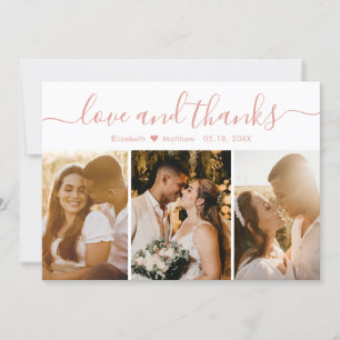 Elegant Script Rosa White 3 Photo Collage Bröllop Tack Kort