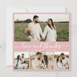 Elegant Script Rosa White 4 Photo Collage Bröllop Tack Kort