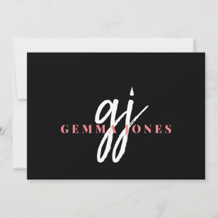 Elegant Script Rosa White Monogram Initialer Namn Anteckningskort
