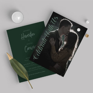 Elegant Script Rustic Grönt Photo Bröllop Inbjudningar