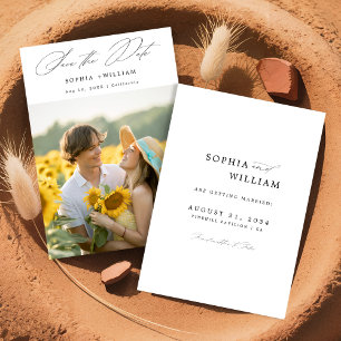Elegant Script Rustic Solros Photo Boho Bröllop Spara Datumet