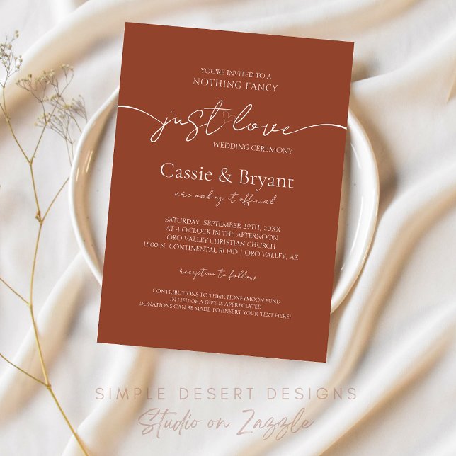 Elegant Script Rustic Terracotta Bröllop Inbjudningar (Elegant Terracotta Wedding Invitation for Minimal Boho Wedding Ceremony)