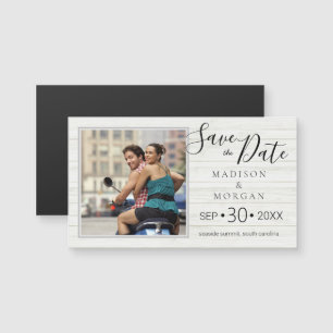 Elegant Script Rustic Wood Modern Photo Magnet