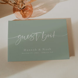 Elegant Script Sage Cream Bröllopsgästbok Gästböcker