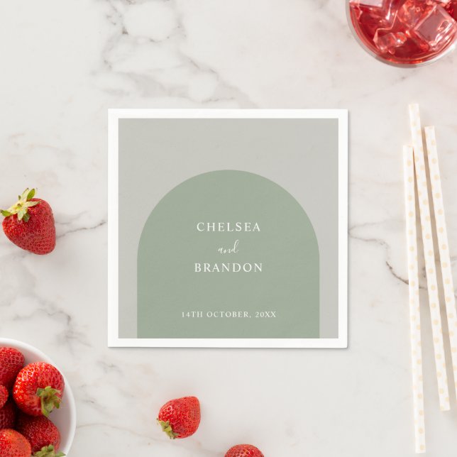Elegant Script Sage Green Boho Arch Rustic Wedding Pappersservett (Insitu)