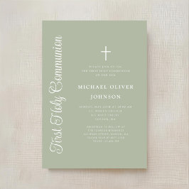 Elegant Script Sage Green Boy First Communion Inbjudningar