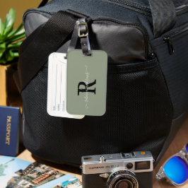 Elegant Script Sage Grönt Monogram Namn Travel Bagagebricka
