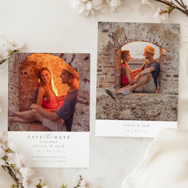 Elegant Script Sage Grönt Photo Bröllop Spara Datumet (Skapare uppladdad)