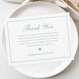 Elegant Script Sagegrön Bebis Shower Tack Kort