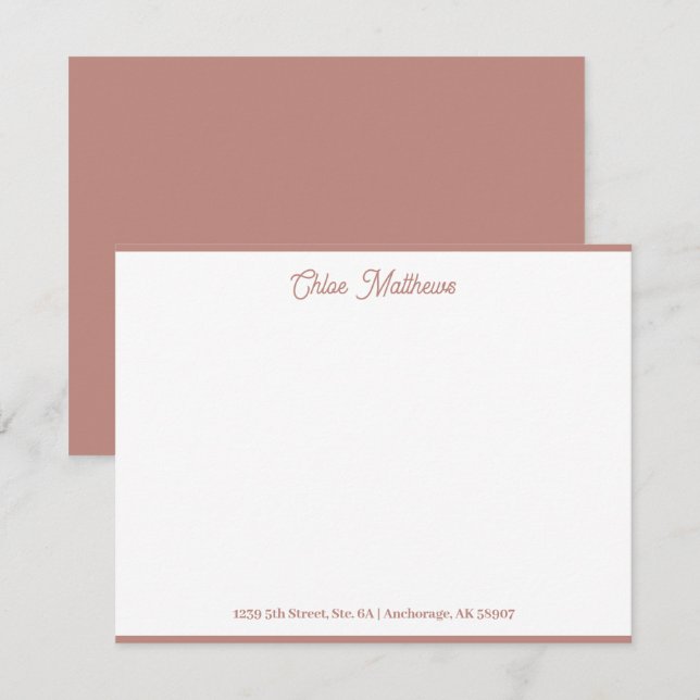 Elegant Script Salmon Rosa Stationery Gräns Anteckningskort (Fram/baksida)