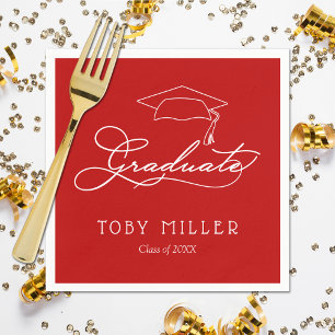 Elegant Script Scarlet Red Studenten Napkins Pappersservett