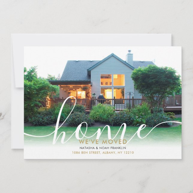 Elegant Script Script Ny Hem Foto Annonsering Inbjudningar (Framsida)