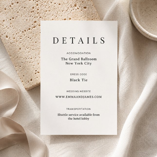 Elegant Script + Serif Bröllopsinformationskort  OSA Kort (Elegant luxury wedding details card with timeless editorial styling.)