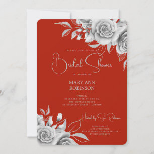 Elegant Script Silver Blommigt Möhippa Red Inbjudningar