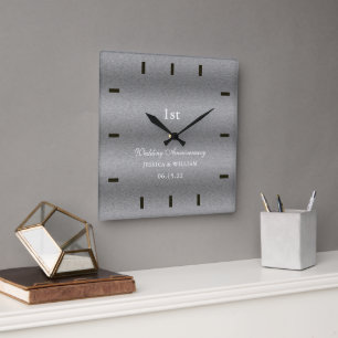 Elegant Script Silver Bröllop-årsdag för Fyrkantig Klocka